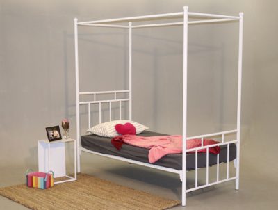 Verde 4 Poster Bed with white powder-coated steel frame, front view