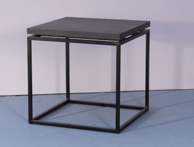 Modern bedside pedestal with black powder-coated steel frame and square wood top