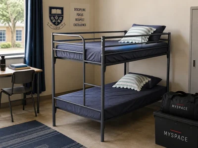 Toni steel bunk bed with built-in ladder and safety rails – Dove Grey, South Africa